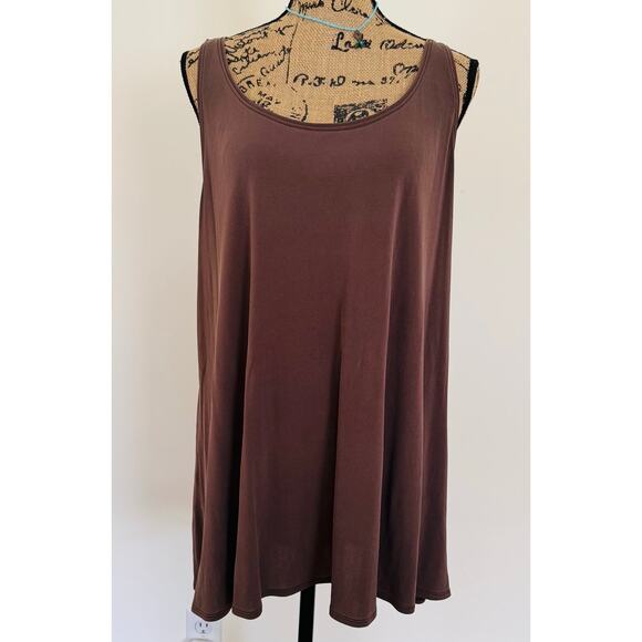 Eileen Fisher Silk Brown Scoop Neck Minimalist Loose Fit Sleeveless Tank Top XL - Picture 2 of 7